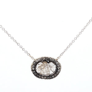 Vintage 14K Gold Grey Diamond Slice Pendant and Necklace