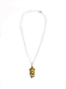 18K Yellow Gold Jesus Head Charm Pendant on Box Link Chain Necklace