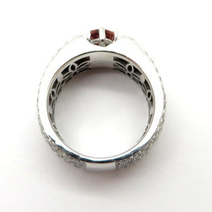 18 karat White Gold Pave Diamond and Padparadscha Oval Sapphire Ring, Size 5.5