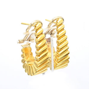 18K Yellow Gold Scallop Design Omega Back Post Earrings