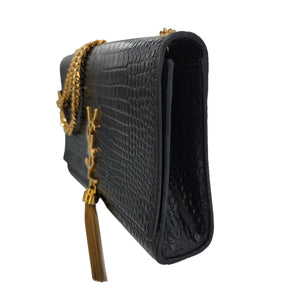 Saint Laurent Kate Tassel Croc-Embossed Shoulder Bag