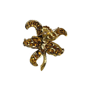 Large Costume Gold Amber Crystal Rhinestone Faux Pearl Lily Flower Brooch Pin