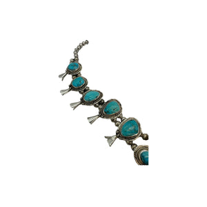 Old Pawn Navajo Sterling Silver & Turquoise Squash Blossom Necklace