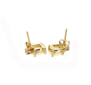 14K Yellow Gold Oval Opal & Diamond Post Earrings