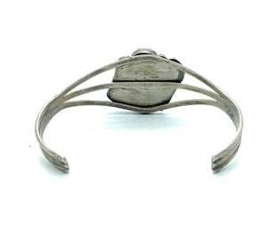 Vintage 1960's Navajo Sterling Silver, Oyster, & Coral Tri-Shank Cuff Bracelet
