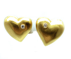 Marlene Stowe 18K yellow Gold & Diamond Puffy Heart Earrings