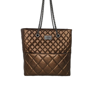 Chanel Metallic Aged Calfskin Quilted Reissue Tall Tote Bronze