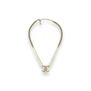 Authentic vintage Chanel necklace chain choker CC white stone