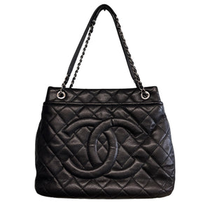 Chanel Black Chevron-Quilted Soft Calfskin Timeless Shopping Tote