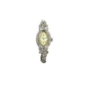 Vintage Gruen 14K White Gold & 1.00ctw Diamond Manual Wind Ladies Watch