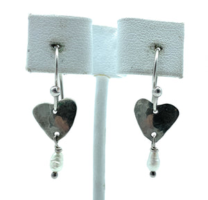 Vintage Sterling Silver Heart & MOP Dangle Earrings