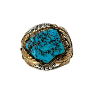 Native American 2-Tone & Kingman Turquoise Cuff Bracelet