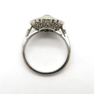 Platinum Old European Cut Art Deco Style Greek Key Diamond Halo Ring, Size 7.25