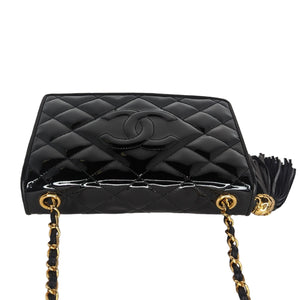 Chanel Vintage Patent Leather Quilted CC Tassel Flap Bag
