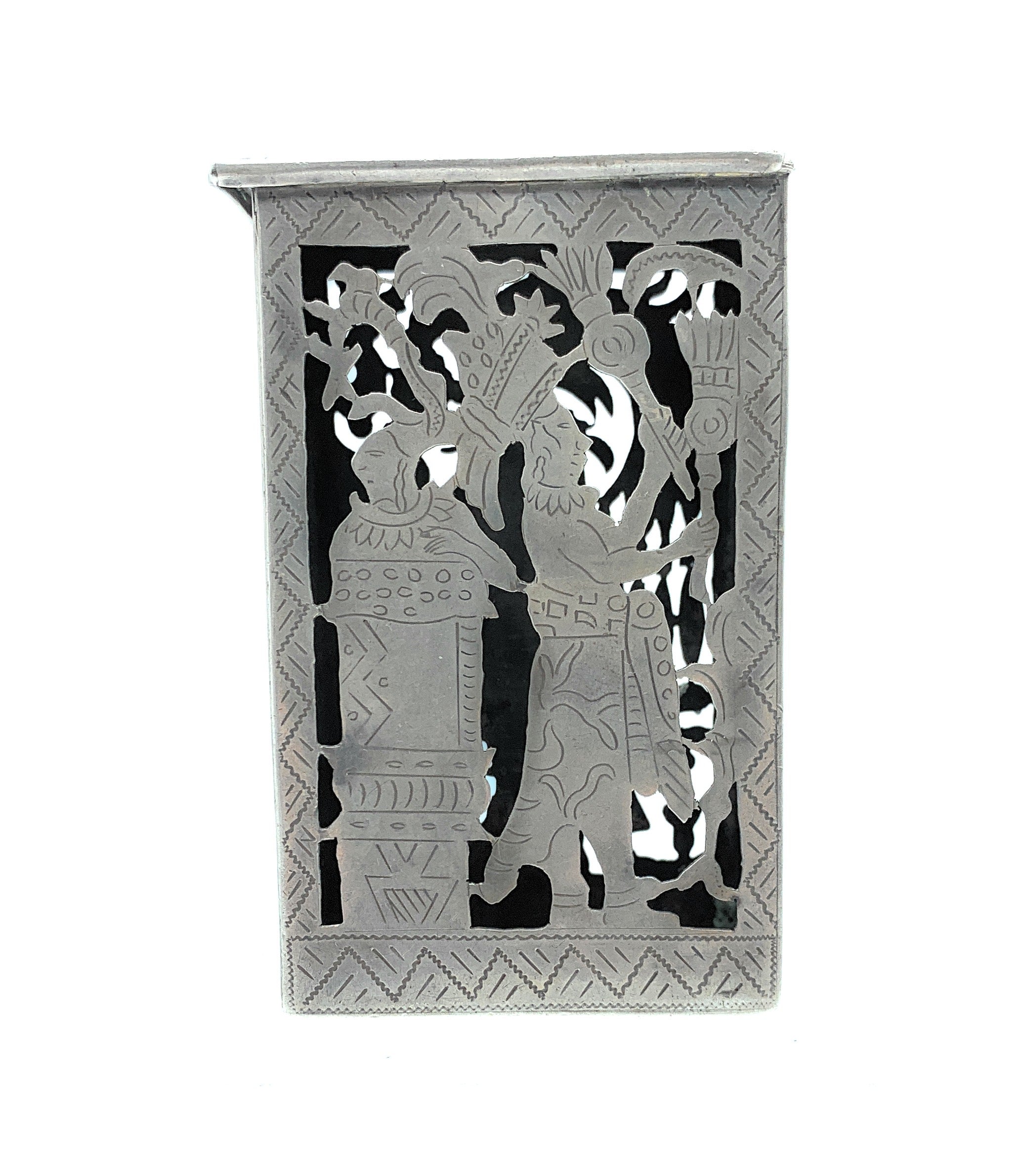 Vintage Old Pawn Sterling Silver Aztec Design Cigarette Case - TheRelux.com
