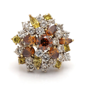 18K Two-Tone Gold Fancy Multi-Colored Diamond Cluster Ring - Sz. 7