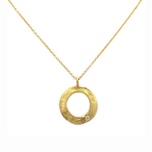 20K & 18K Yellow Gold & 0.04ctw Diamond Open Circle Charm Pendant Necklace