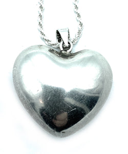 Mexico Sterling Silver Puffy Heart Pendant & Diamond Cut Rope Chain - 18in.