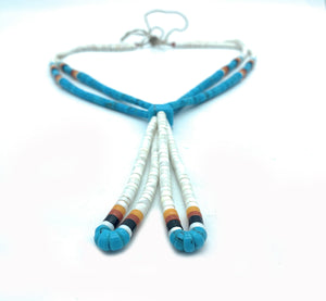 Vintage 1960s Navajo Turquoise, Shell Heishi & Multi-Stone 2-Strand Jacla Necklace