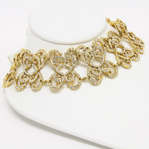 Mona Saab Vintage Collar Style Gold-Tone Crystal Necklace and Gold-Tone Earrings