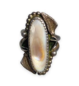 Vintage Old Pawn Navajo Sterling Silver & Abalone Dual Shank Ring - Sz. 6.75