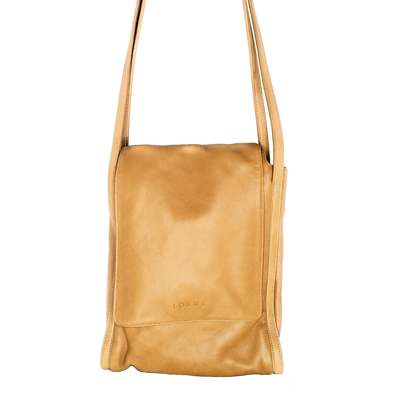 Loewe Bag Lady's Shoulder Horseshoe Leather Yellow Brown Pochette