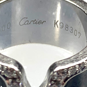 Cartier 18K White Gold Double C 0.90ctw Diamond and Enamel Ring - Sz. 5
