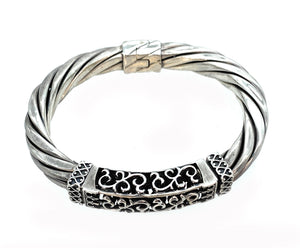 RARE Silpada Sterling Silver Hinged Twisted Cable & Filigree Bangle Bracelet