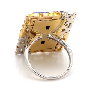18K Two-Tone Gold & Lapis Custom Handmade Split Shank Ring - Sz. 6.5