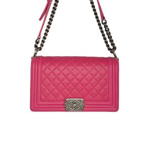 Chanel 2014 Quilted Lambskin Old Medium Boy Flap Pink
