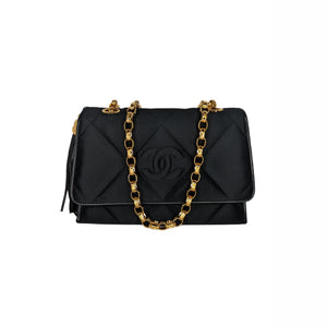 Chanel Vintage CC Large Square Flap Bag Beige Caviar 24K Gold