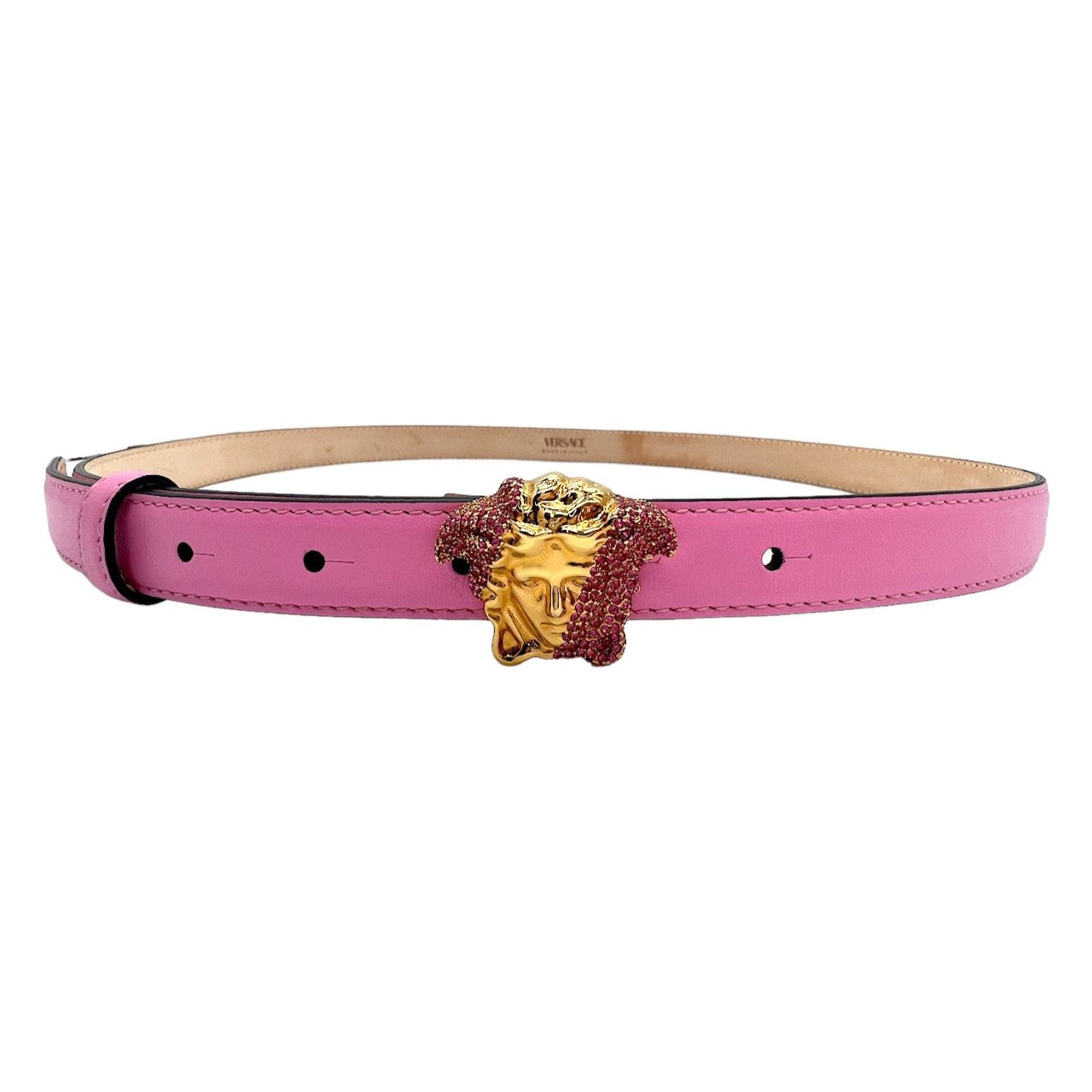 Versace Men's La Medusa Leather Belt - Blue Gold - Size 34