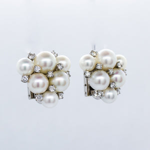 GORGEOUS White Pearl & Diamond 18K White Gold Earrings