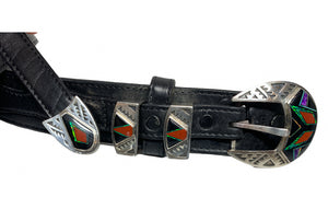 Calvin Begay Old Pawn Sterling Silver Multi-Stone Inlay Belt Buckle Set