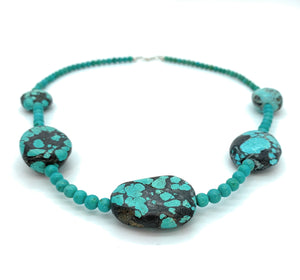Vintage 1960's China Mountain Turquoise Nugget Bead Necklace