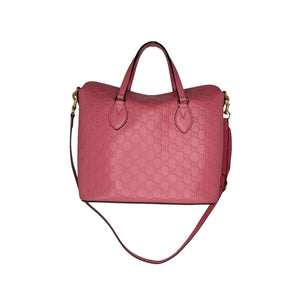 Gucci Pre-owned Pink GG Canvas and White Leather Tote, Large