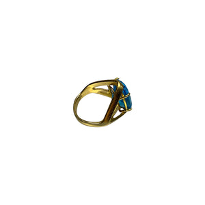 14K Yellow Gold & 12.00ct Oval Sky Blue Topaz Abstract Ring - Sz. 8.25