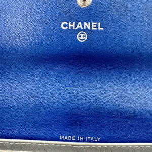 Chanel CC Flap Camellia Lambskin Long Wallet Blue