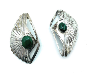 Vintage 1960's Zuni Sterling Silver & Malachite Post Earrings - Signed