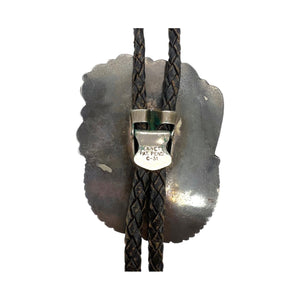 Old Pawn Native American Sterling Silver Coral & Turquoise Bolo Tie