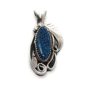 Lone Mountain Turquoise Navajo Sterling Silver Feather Pendant