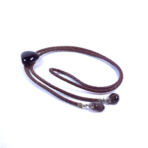 Brown Braided Leather and Onyx Stone Bolo Neck Bow Tie