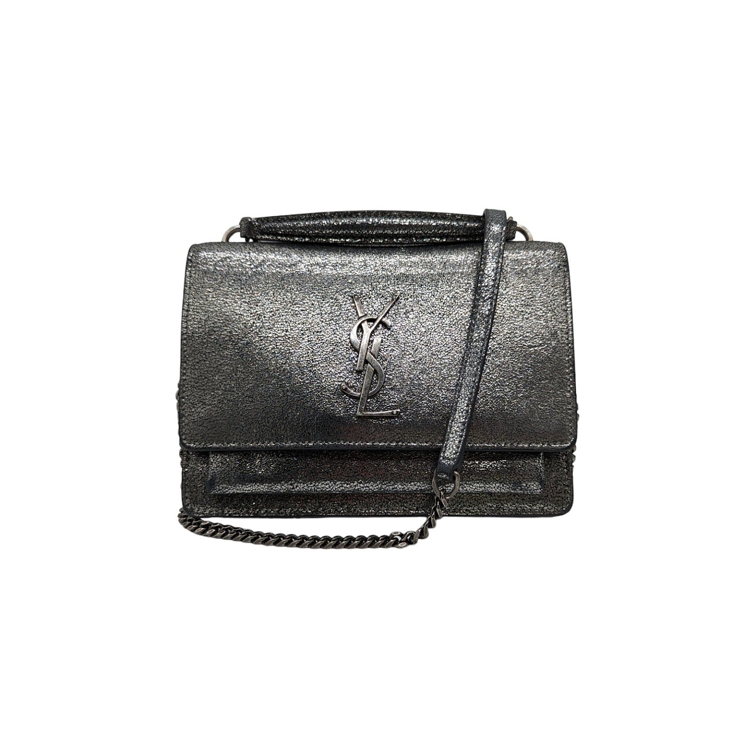 Yves Saint Laurent, Bags, Ysl Sunset Mini Chain Wallet In Crocodile  Embossed Black Silver