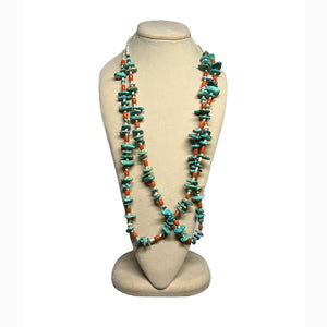 Vintage Navajo Turquoise, Coral, & Shell Heishi 2-Strand Necklace