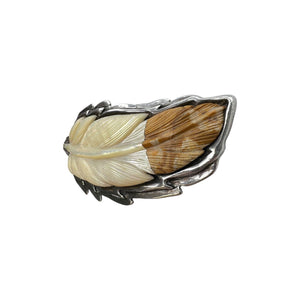 Sterling Silver Mother of Pearl & Agate Feather Belt Buckle