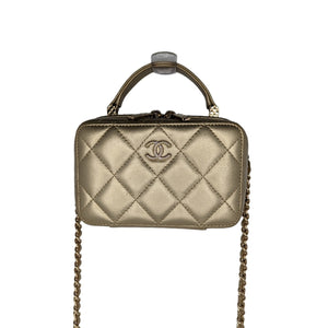 Chanel Black Quilted Lambskin Mini Vanity Case with Chain For Sale