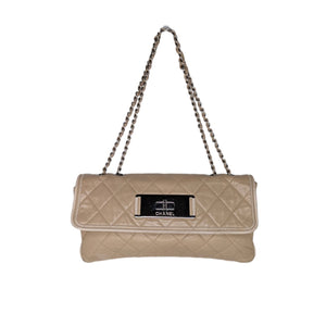 Chanel Beige Square Quilted Patent Leather East/West Tote Bag