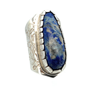 Old Pawn Heavy Gauge Sterling Silver & Sodalite Statement Piece Ring - Sz. 14
