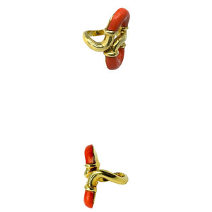 18K Yellow Gold & Coral Ring - Sz. 4.5