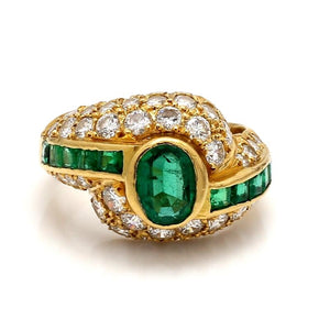 18K Yellow Gold 1.50ctw Emerald & 1.85ctw Diamond Ring - Sz. 5.5